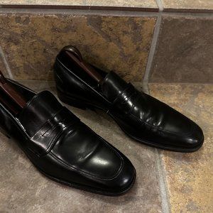 Ferragamo Penny Loafers Black Calf Leather Men's Dress Slip-on Shoes 9